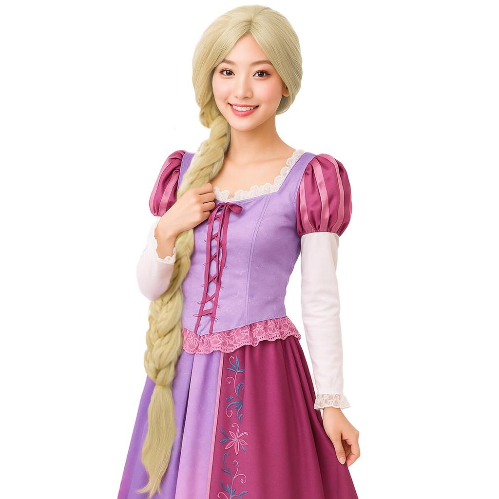 Monoii Rapunzel Wig with Wig Net, Cosplay, Halloween, Princess, Long Blonde Wig