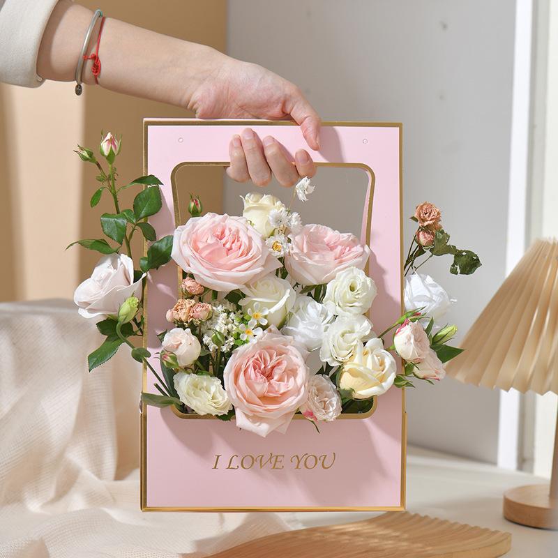 Party Flower Box New Bouquet Packaging Bag Kraft Paper Bouquet Basket Wedding Waterproof Handheld Flower Arrangement Bag