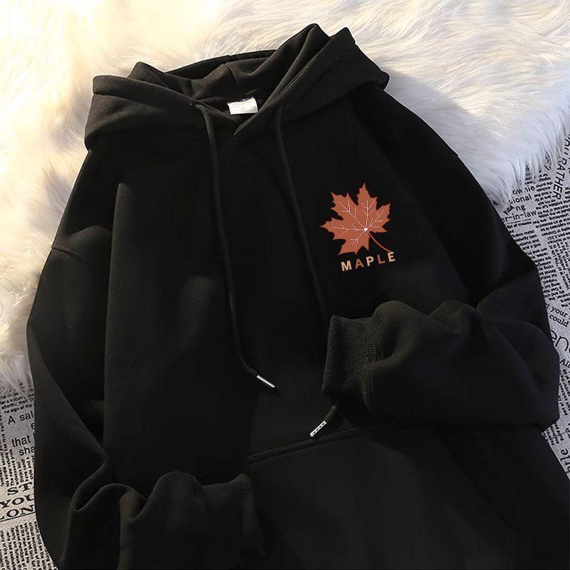 

Удачи Толстовка с капюшоном с принтом кленового листа для мужчин и женщин Осенне-зимняя свободная куртка-топ 3XL