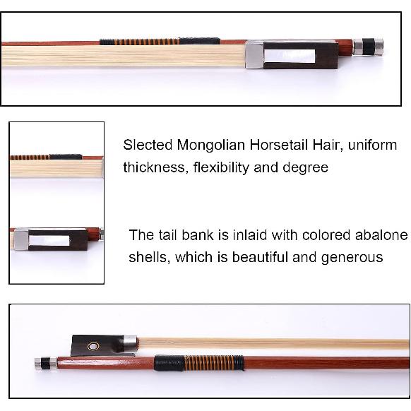 AMZZ 4/4 Full Size Violin Bow – Octagonal Brazilwood Stick, Mongolian White Horsehair, Handmade, Lightweight & Balanced for Intermediate & Advanced