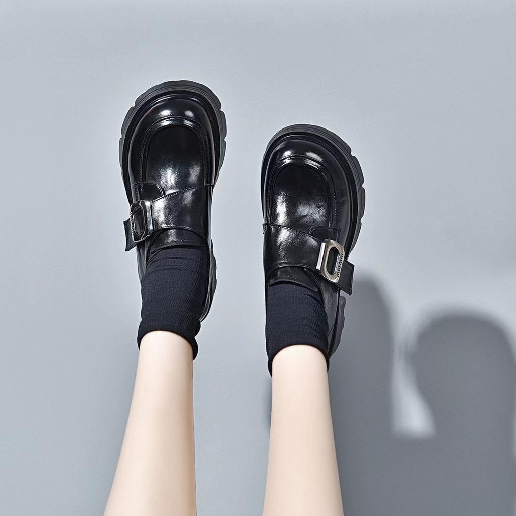 Platform shoes women's spring new fashion personalized belt buckle waterproof table thick heel British small leather shoes