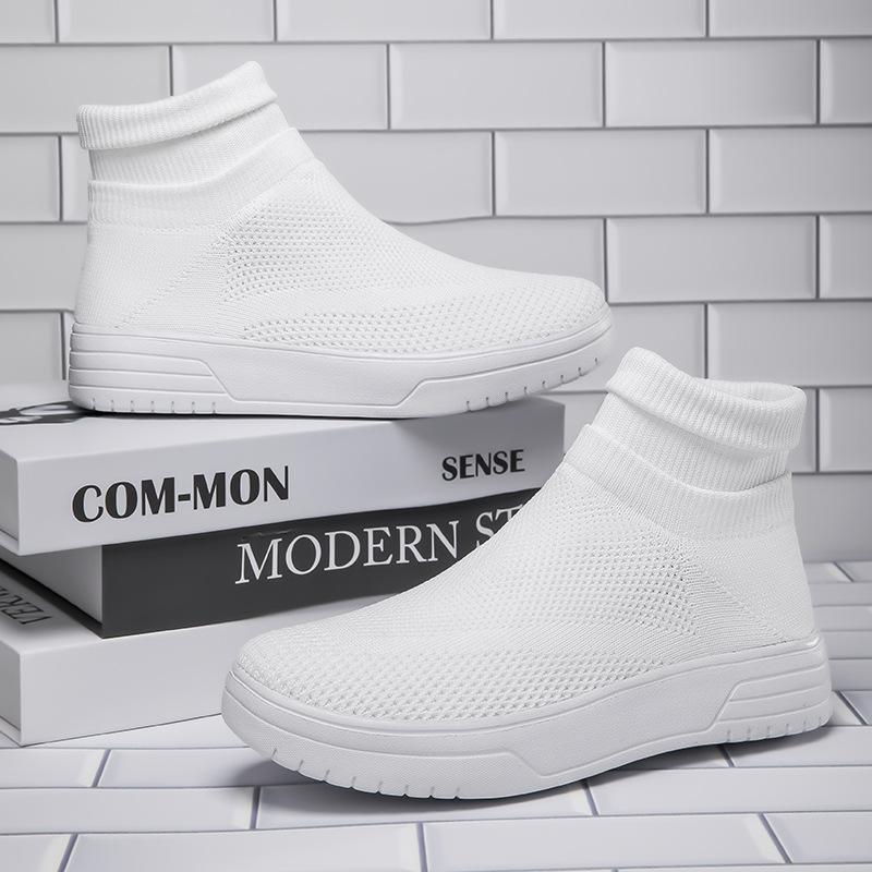 Otoño nuevos calcetines de pareja zapatos malla transpirable zapatillas casuales de caña alta zapatos deportivos de punto volador con suela gruesa para hombre