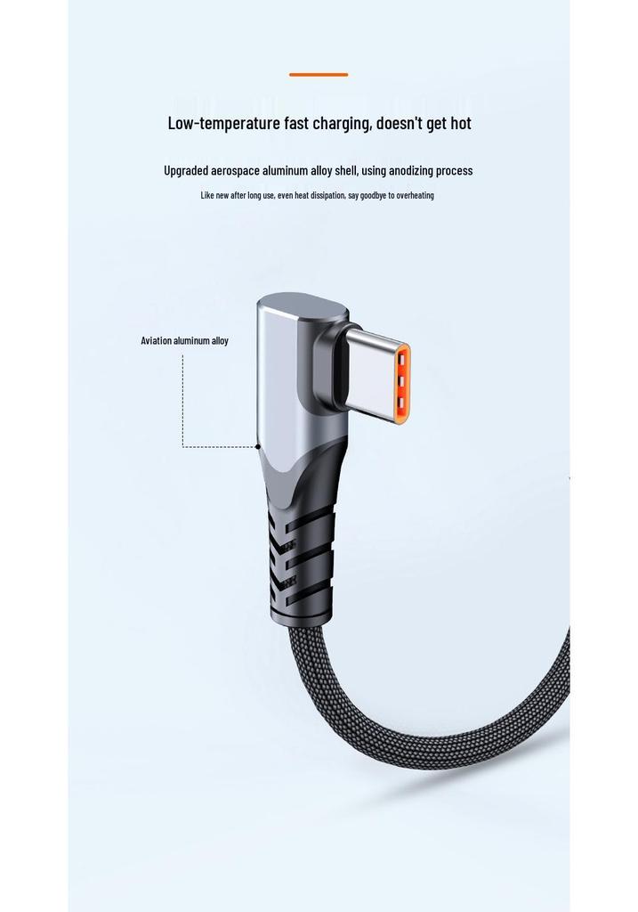 100W L-Shaped 6A Fast Charging Data Cable for Huawei & Xiaomi Android Devices