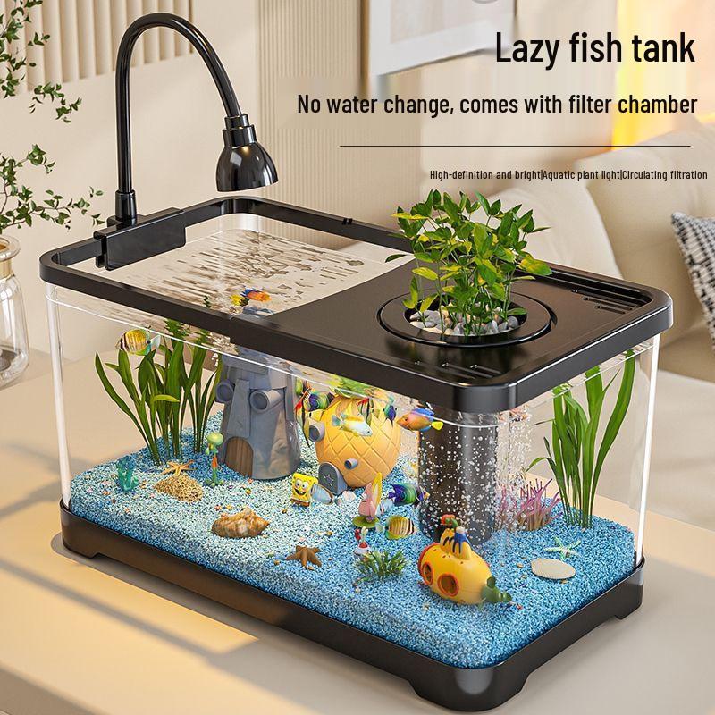 Goldfish Tank Desktop Aquarium with Filtration, Oxygenation, and Lid - Ecological Landscaping All-in-One for Living Room Household Use.