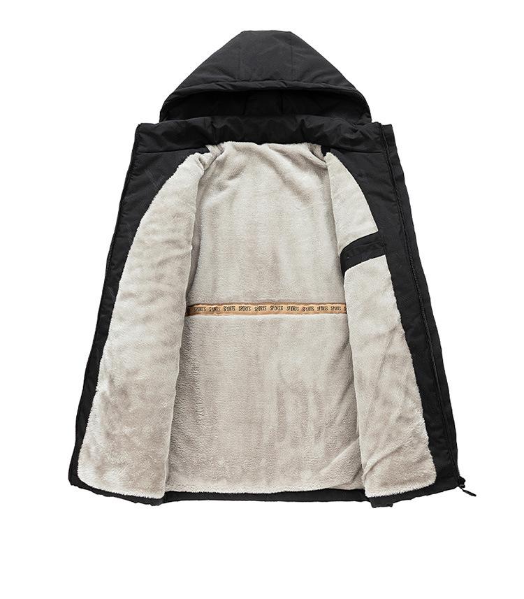Men's Windproof Waterproof Hooded Jacket with Velvet Lining for Autumn & Winter