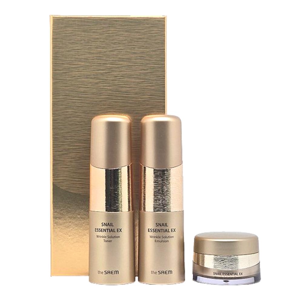 The Saem Snail Essential EX Zestaw do pielęgnacji skóry 2 elementy – Tonik 150ml + Emulsja 150ml + Bonus Krem 31ml – Koreański zestaw przeciwstarzeniowy