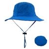 Individueller Outdoor 100% Polyester Wasserdicht und UPF 50+ Blauer Damen Strand-Eimerhut mit Kordel Sommer Golf-Eimerhut