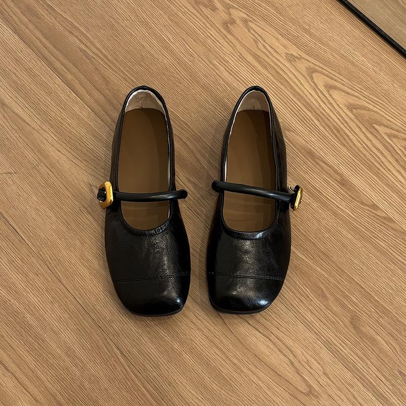 

Sheepskin version~ Genuine leather flat-bottomed square head shallow mouth Mary Jane shoes women s 2025 new one-word belt versatile commuter shoes 35