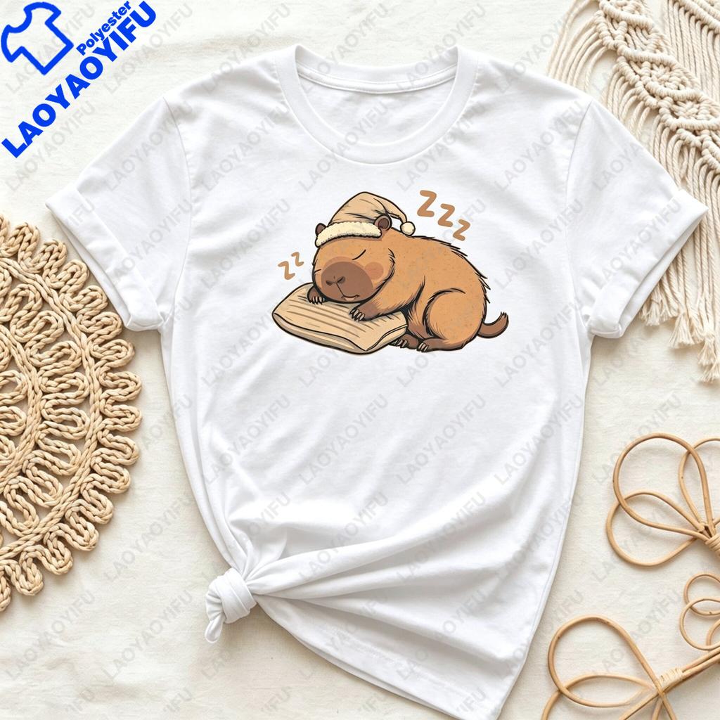 Kawaii Capybara Sleep Graphic Printed T Shirt Funny Cartoon Animal Lover Casual Fashion Loose Tshirt Summer Unisex Unisex Clothing