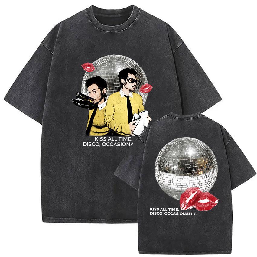 Kiss All The Time Disco Occasionally Tour Vintage Washed T Shirt Men Women High Quality Oversized Cotton Tshirt Streetwear