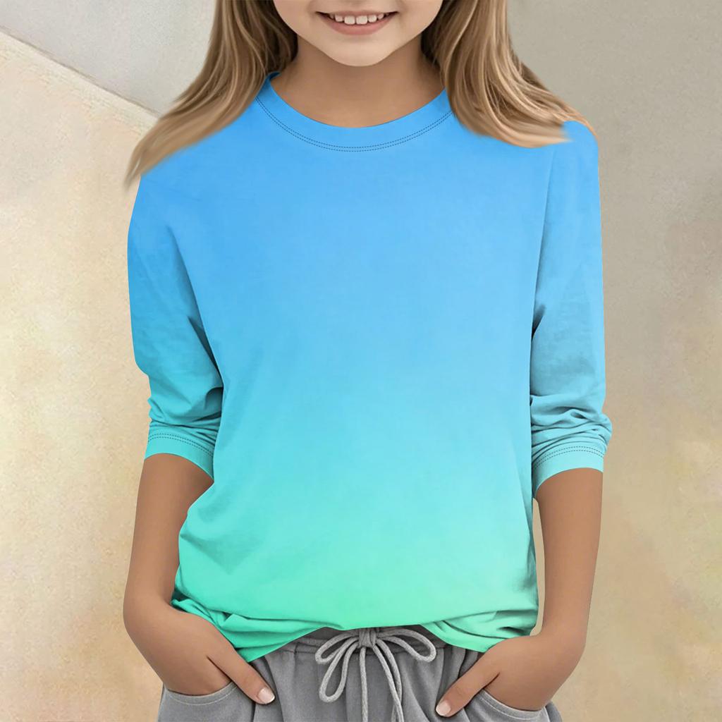Children's Printed Round Neck Seven Quarter Sleeve Casual T-shirt