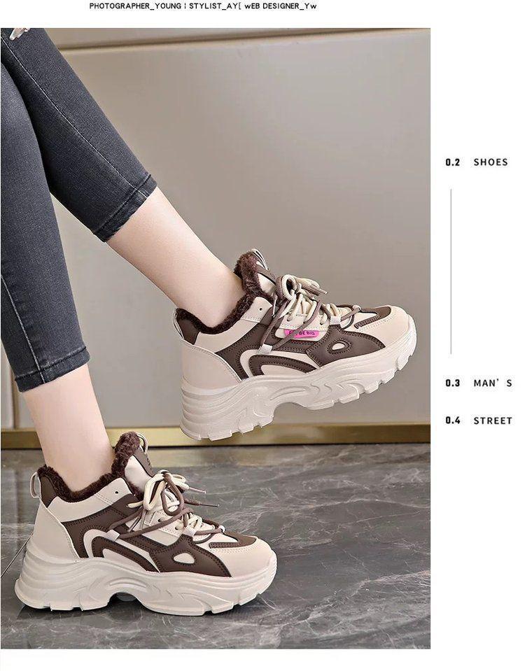 Women's Fleece-Lined Waterproof Leather Running Shoes - Lightweight, Non-Slip, Soft Thick Sole, Height-Boosting Winter Style