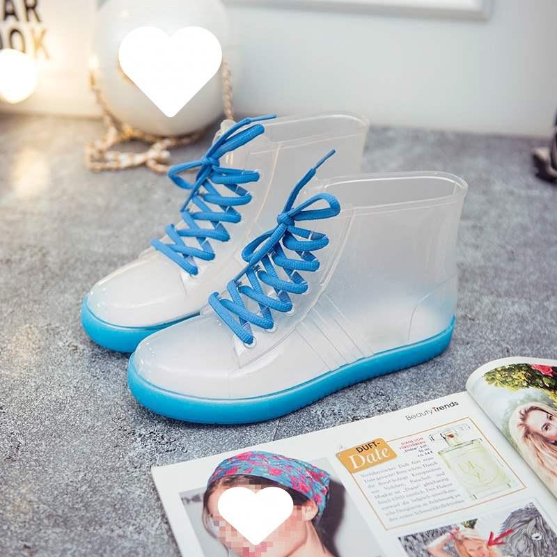 Jelly Transparent Non-slip Fashion Waterproof Shoes Rain Shoes Rain Boots Rubber Shoes Overshoes Velvet Cotton Water Boots Women's Short Tube Adult