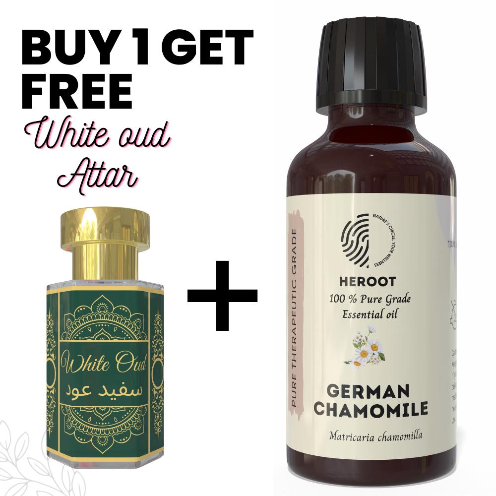 German Chamomile Essential Oil 10ml for Aromatherapy & Home Fragrance Get 1 Free 6 Ml Attar – Aqua AQ, Dubai Oud, Aura, White Oud