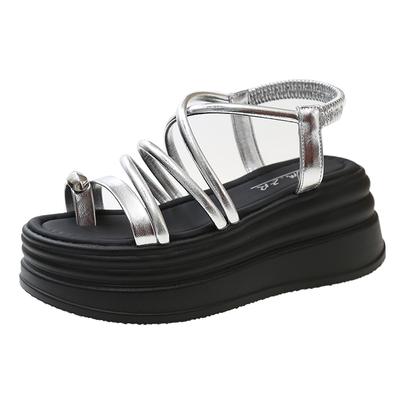 Fashion Women 6.5CM High Platform Sandals Wedge Hollow Mules Shoes Casual Chunky Gladiator Sandals Woman Summer Leather Beach Slippers
