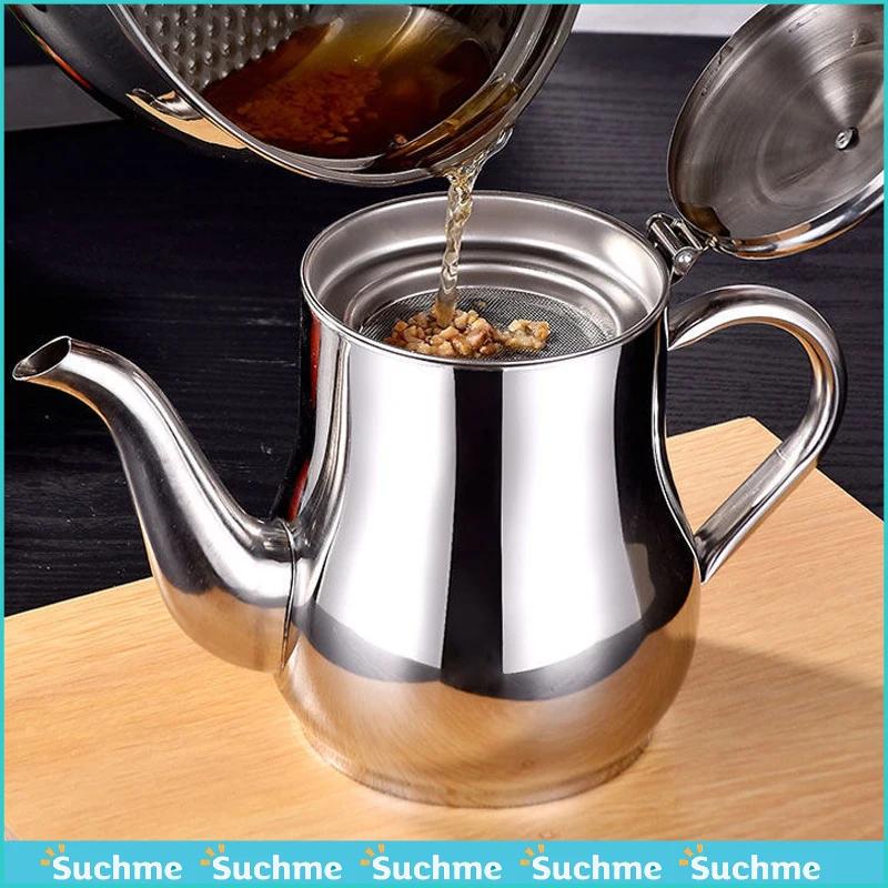 Stainless Steel Oil Kettle Portable Oil Pot with Filter Large Capacity Thickened Liquid Storage Jug Suitable for Induction Cooke