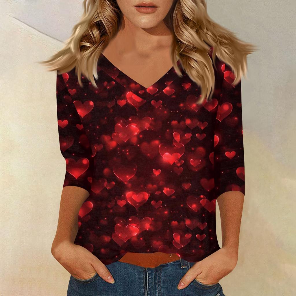 Women's T Shirt Print 3/4 Sleeve Daily Weekend Fashion Basic V- Neck Regular Top