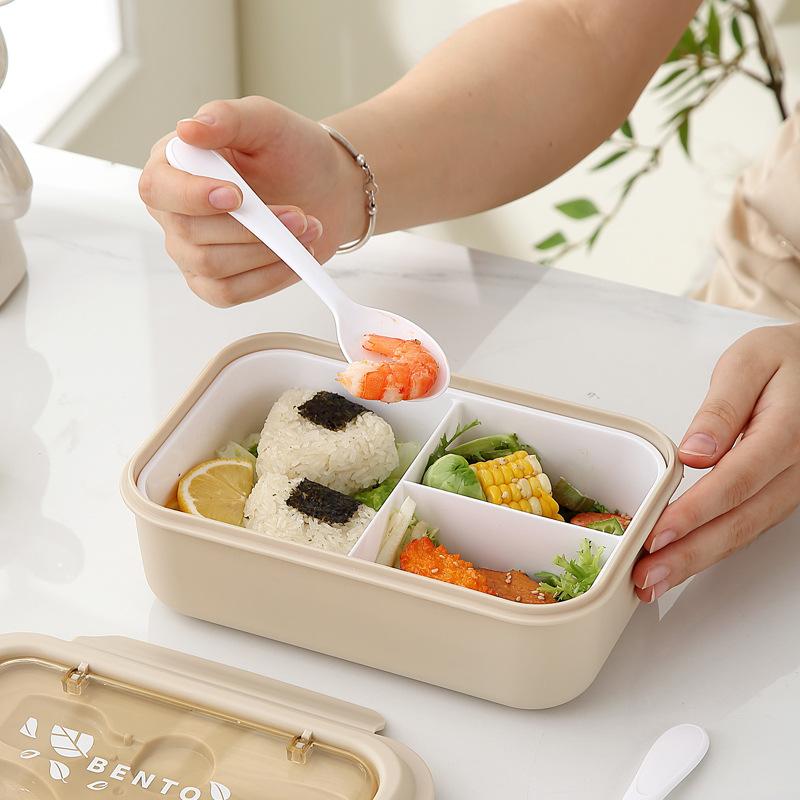 Lunch Box Portable for Children School Office Bento Box Compartment Sealed Food Container with Tableware Microwavable Heating