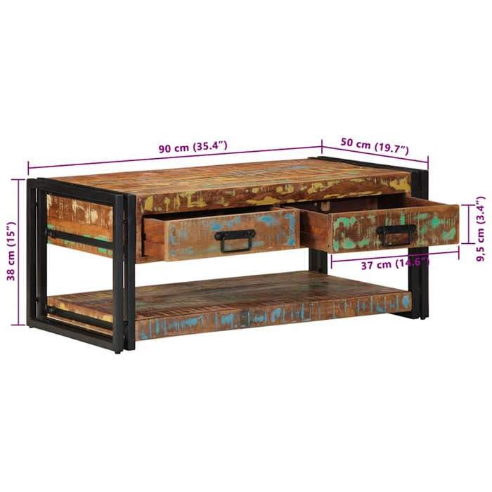 VidaXL Table basse multicolore 90x50x38 cm bois de récupération massif, table latérale, table de salon, table d'accent, bout 4016686