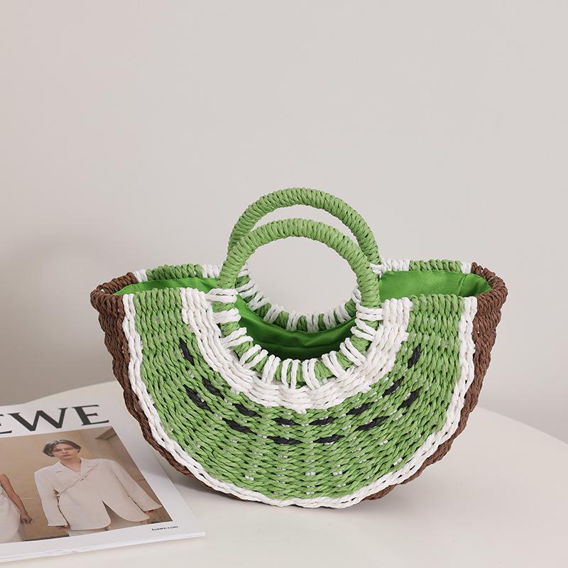 

Cute Watermelon Straw Bag Candy Color Woven Bags for Women Handbag Fruit Kiwifruit Beach Bag Bohemian Crochet Travel Bags Clutch 27x12x8cm