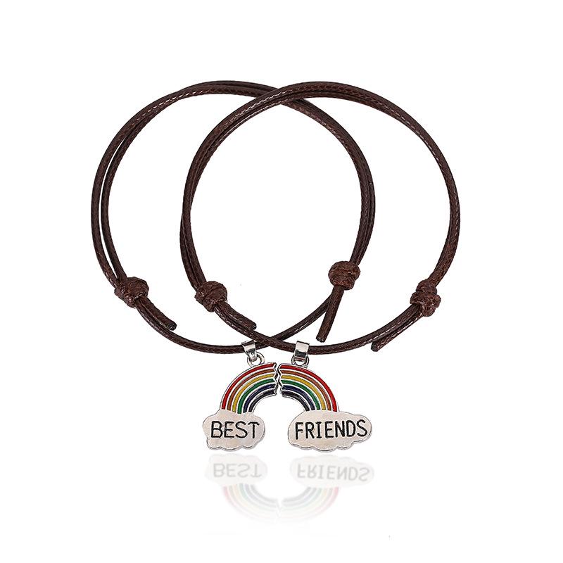 European & American Style Korean Seven-Color Rainbow Pendant Couple Bracelets - Pair for Men and Women