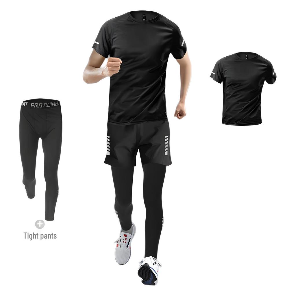 Men's Quick-Dry Summer Fitness Set: Ice Silk Short Sleeve & Tight Running Shorts