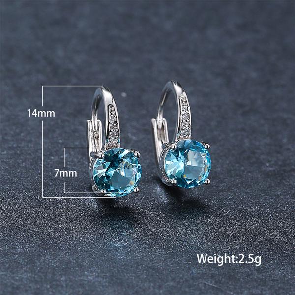 7 mm runde, vierklauenförmige blaue Kristall-Edelstein-Haken-Ohrringe, Geburtsstein-CZ-Ohrhänger, Saphir-Ohrringe