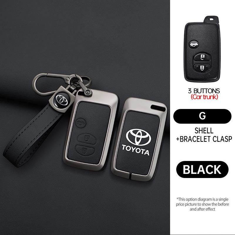 Zinc Alloy Leather Car Remote Key Case Holder Shell For Toyota Aqua RAV4 Land Cruiser Camry Prado Corolla Prius Keyless Keychain
