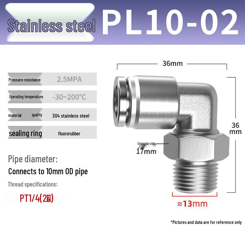 Zhuo Ji 304 Stainless Steel Pneumatic Quick Connect Fittings - PL8-02/4-M5/6-01/10-03 Thread