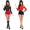 Dámský kostým Cirkusového konferenciéra na Halloween Color Block Body s dlouhým rukávem s třásněmi na ramenou s kloboukem, hůlkou, rukavicemi, Kouzelnické představení