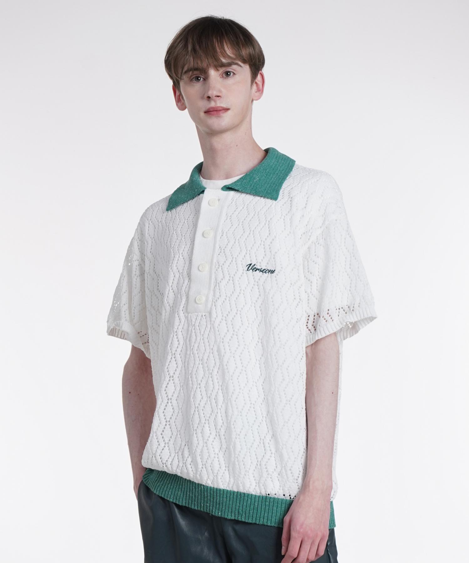 Bulls One Linen Punching Rhombus Polo Knit Sweater White White/L
