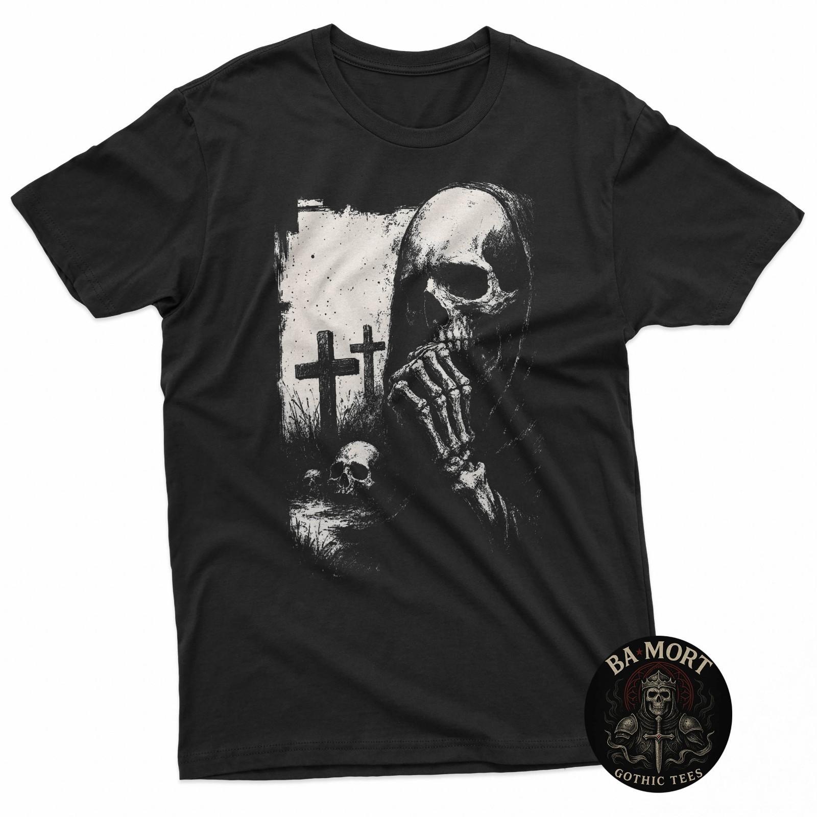 Grim Reaper Skull Deathcore Goth Alt Horror Gothic Aesthetic T-Shirt S