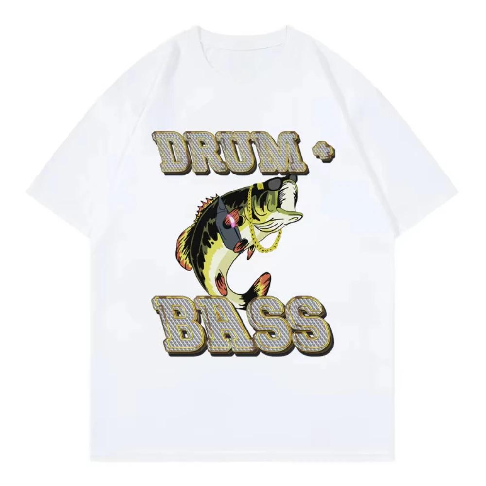 Drum and Bass Funny Fish Meme Graphic T Shirts Mens Women Fashion Retro Short Sleeve Tshirt Summer Casual Male Cotton Tshirts