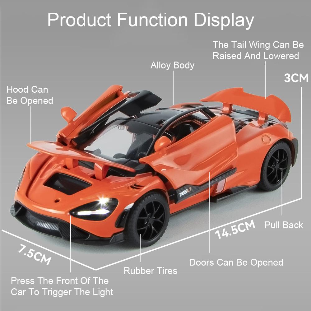 1:32 600LT 765LT Modell Legierung Druckguss Auto Spielzeug Ornament Türen Geöffnet Sound Licht Rückzieher Miniatur Fahrzeug für Kinder Perfektes Geschenk