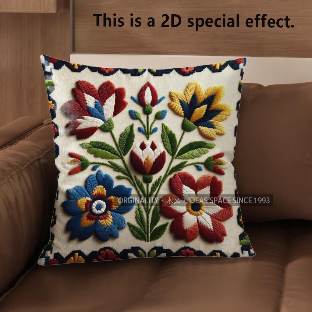 2D Colorful Ethnic Floral Pattern Decorative Pillow Covers Pattern Cushion Cover Suitable For Sofa Bedroom Car Pillow Cover