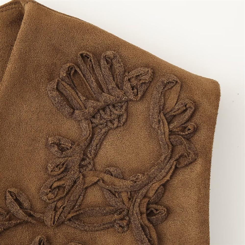 Spring/Summer 2025 Women's Slim Fit Sleeveless Vest with Versatile Embroidery Design in Suede Texture