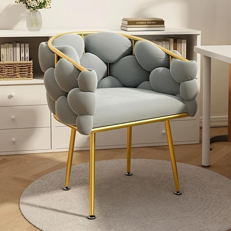 1PC Vanity Stool with Backrest, Elegant Makeup Chair & Accent Chair for Bedroom, Living Room, Vintage Style, Comfortable Seating