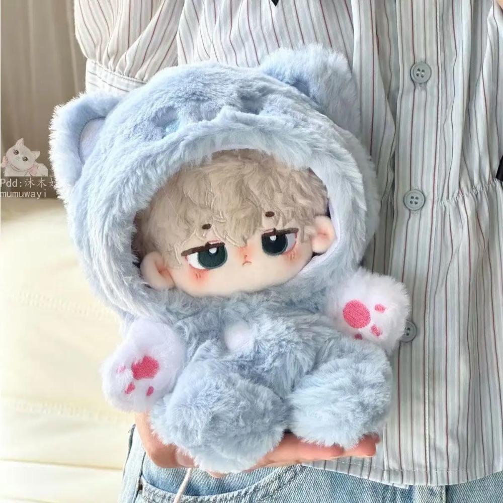 20cm Plush Doll Clothes – New Animal Series Fluffy Bunny Hooded Jumpsuit Cute Winter Outfit for Doll, Kawaii Gift, Collector Acc