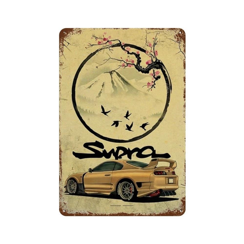 Auto Giapponesi d'Epoca Samurai Poster Latta Metallo Cartello Targhetta Giappone Corse Casa Club Jdm Auto Gtr Anime Luna Decorazione Murale Estetica