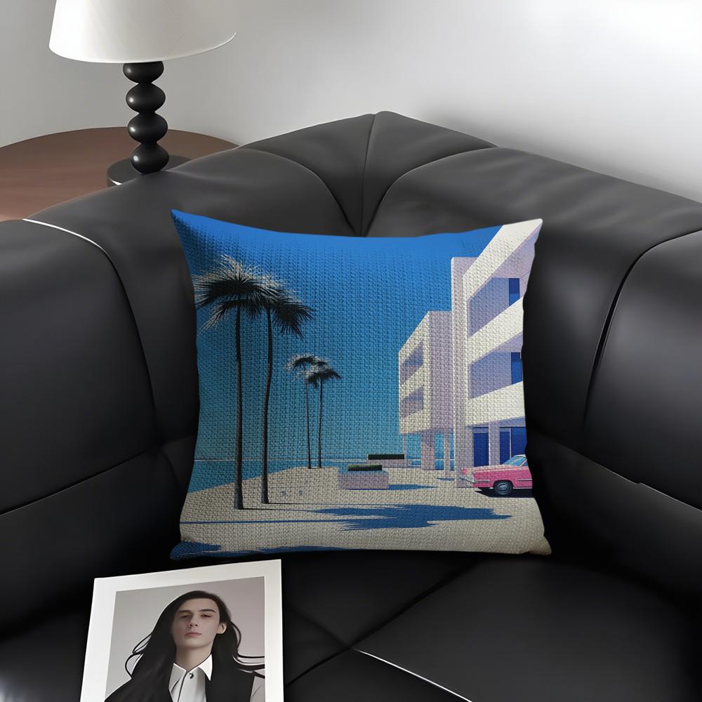 Hiroshi Nagai Fashion Cushion Cover Natural Linen Organic Fabric DoubleSided Printing Sofa Home Decor Gift Pillow Case