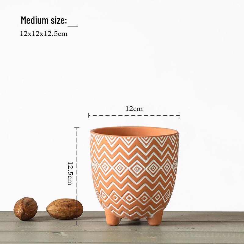 Red Clay Breathable Minimalist Terracotta Flower Pot with Feet for Succulents and Pothos - Round Design, Free Shipping