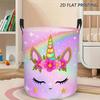 1pc Storage Basket Featuring a Whimsical Unicorn and Rainbow Star Flower Design, This Is a Round Trash Bin with a Handle, Perfect for Organizing Cloth