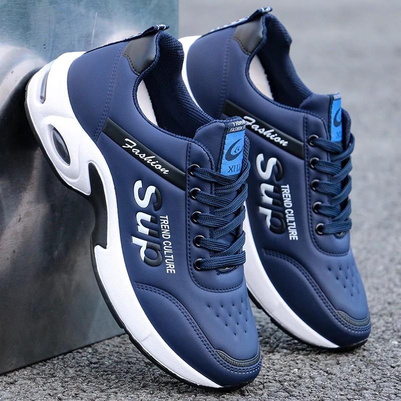 Men's Lightweight White Leather Waterproof Non-Slip Casual Work Sneakers for Autumn