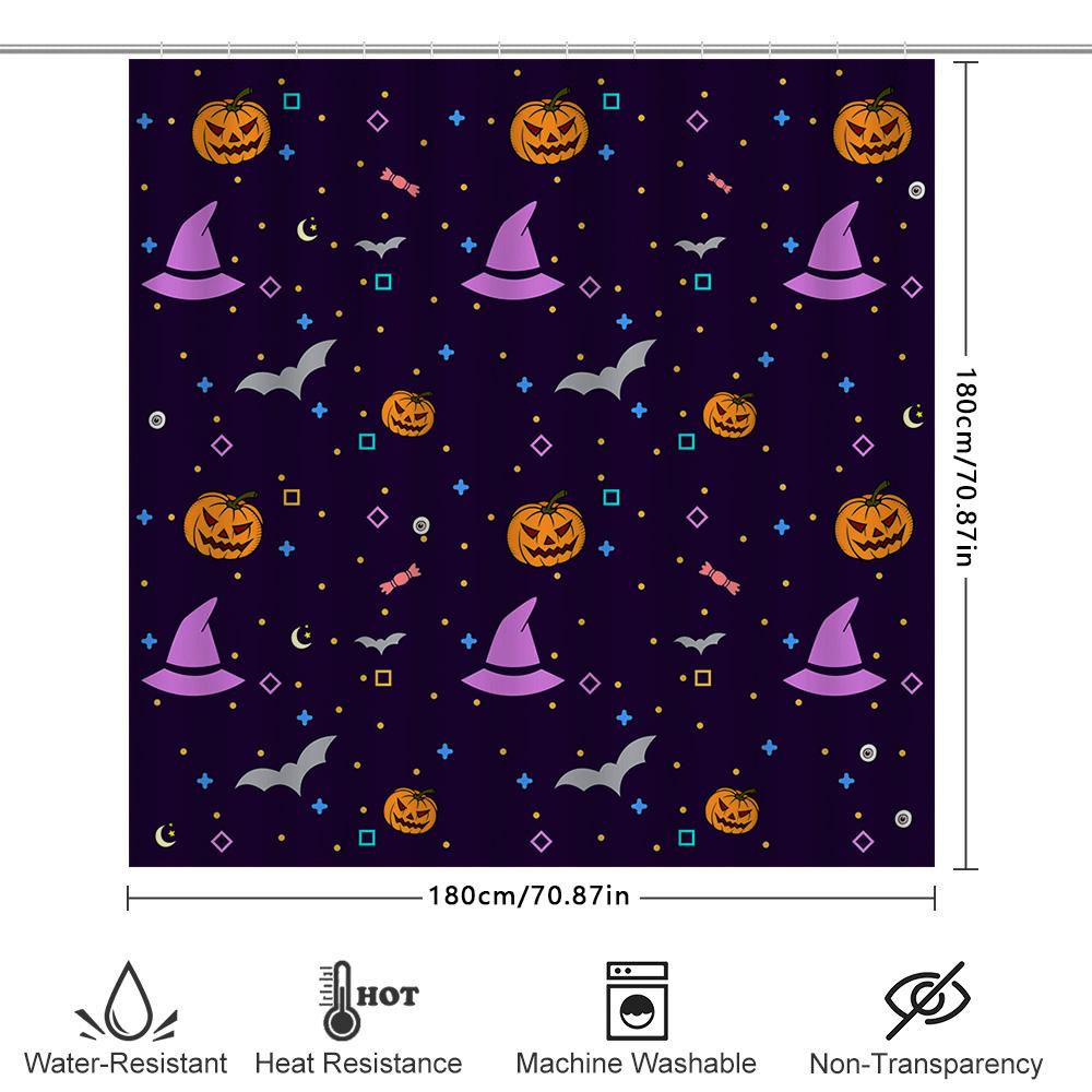 Purple Halloween Shower Curtain With Pumpkin Witches Hat Bats Candy Cane Pattern For Bathroom Decor In Home Accessories