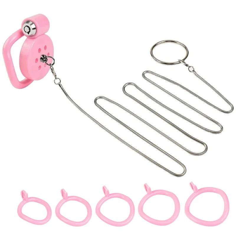 Pink Small Male Chastity Cage Set – Bird Cage Design with 5 Cock Rings & Urethral Sound Plug, Slave Play &  Sex Toys