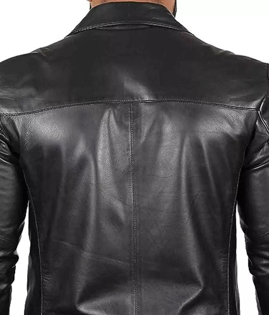 New Black Formal Handmade Lambskin Men Business Blazer Leather Stylish Genuine