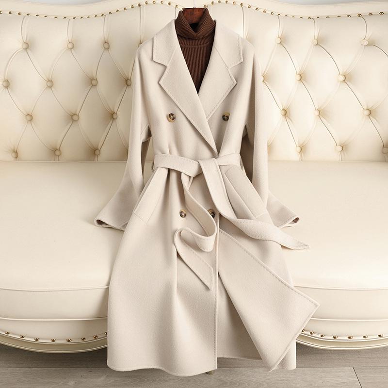 M Familie High-End Wollmantel: Doppelseitig, Überknie, Hepburn-Stil für Damen