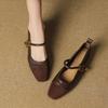 Fashion 2025  Thick Heel Mary Jane Single Shoes Women's New Spring French Mid Heel Evening  Square Head Small Leather Shoes