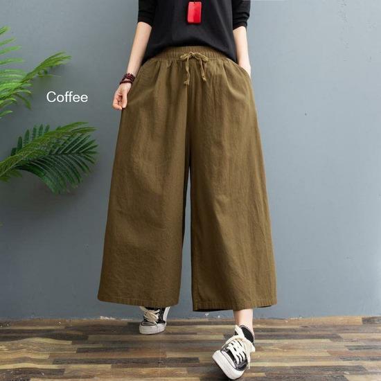 Pantalones de lino de algodón de talla grande Las mujeres spring high waist  calf-length pantalones de pierna ancha casual pantalones de verano  pantalones de mujer streetwear comprar a buen precio — entrega