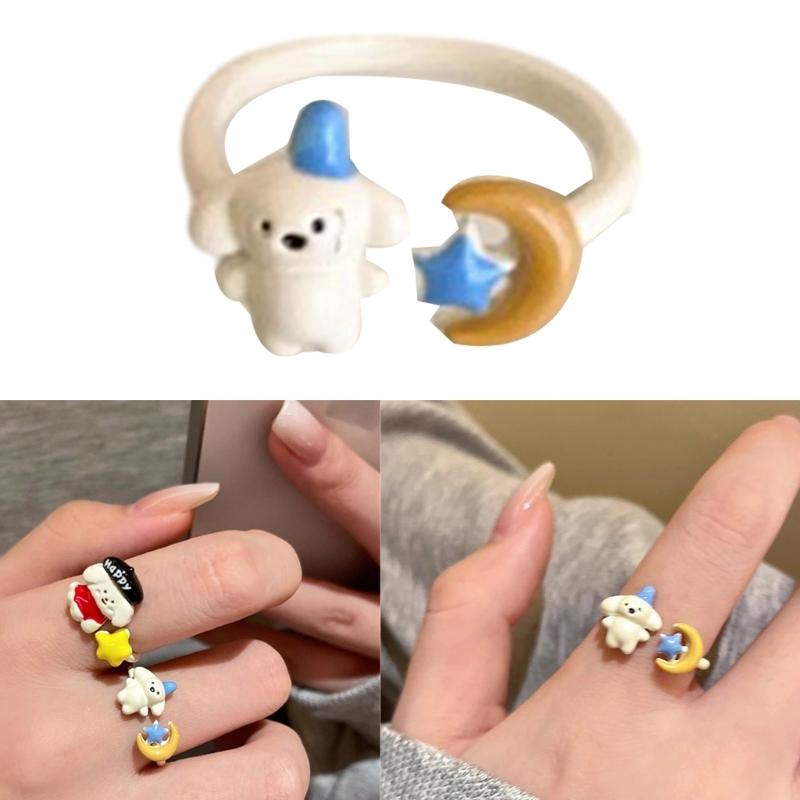 Fashionable Animal Shaped Adjustable Rings Lovely Cartoon Cats Dog Jewelry Special Gifts for Her Him Stylish Outfits